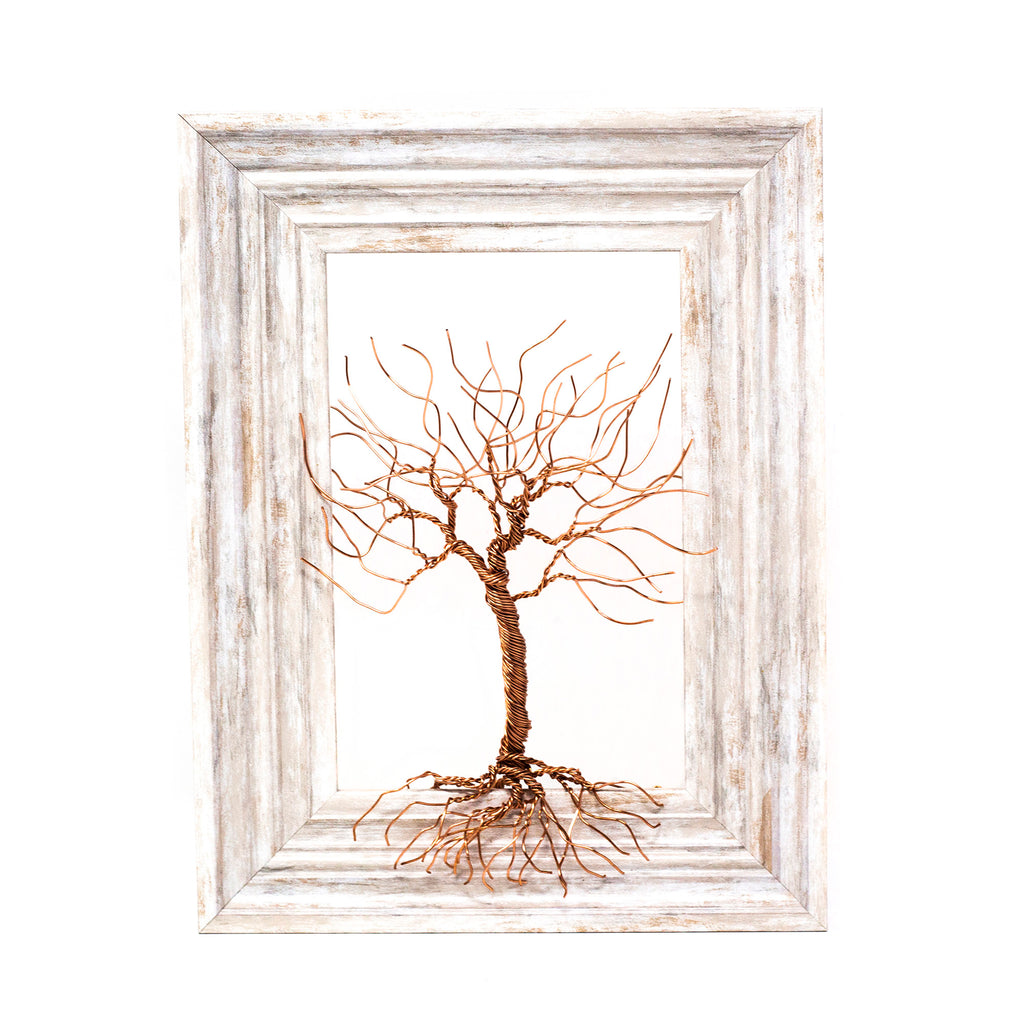 Handmade Pure Copper Wire Tree of Life in Wooden Picture Frame