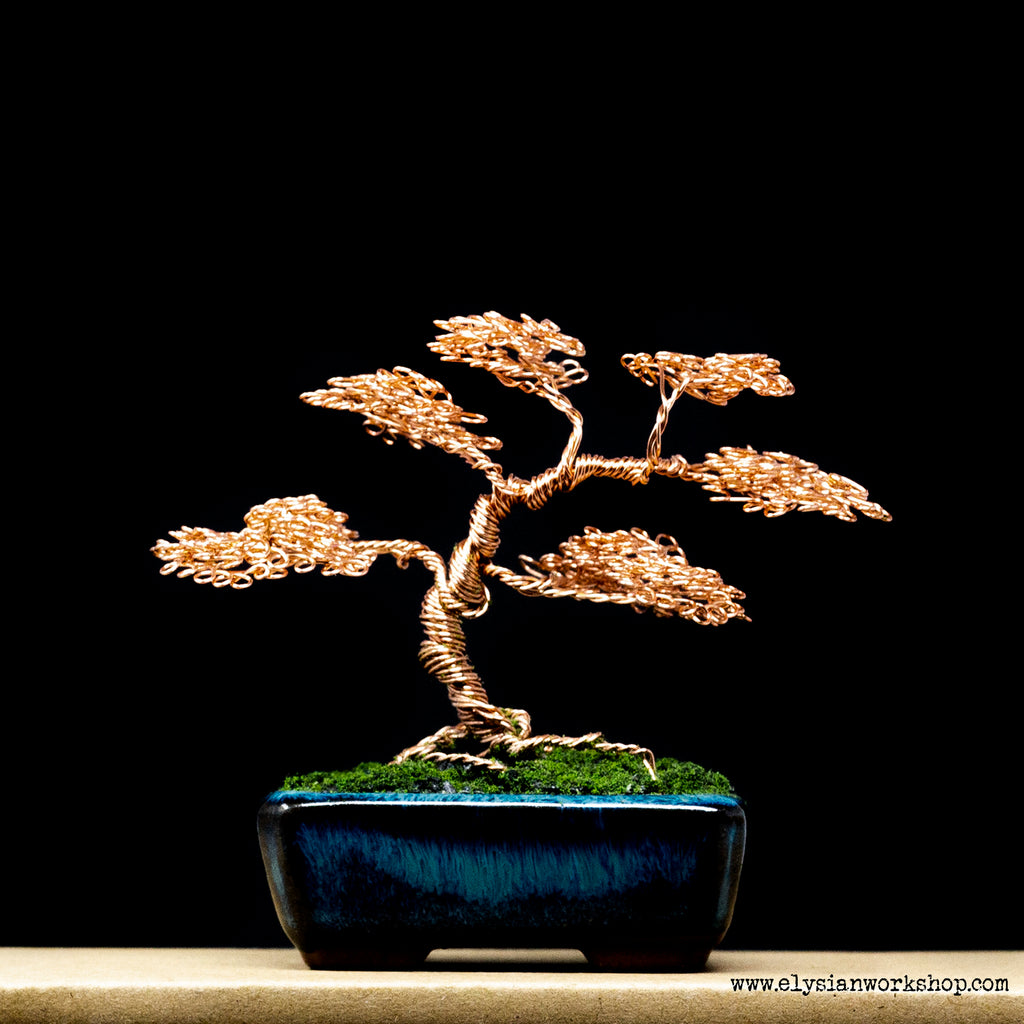 Copper Wire Tree Sculpture in a Ceramic Bonsai Pot