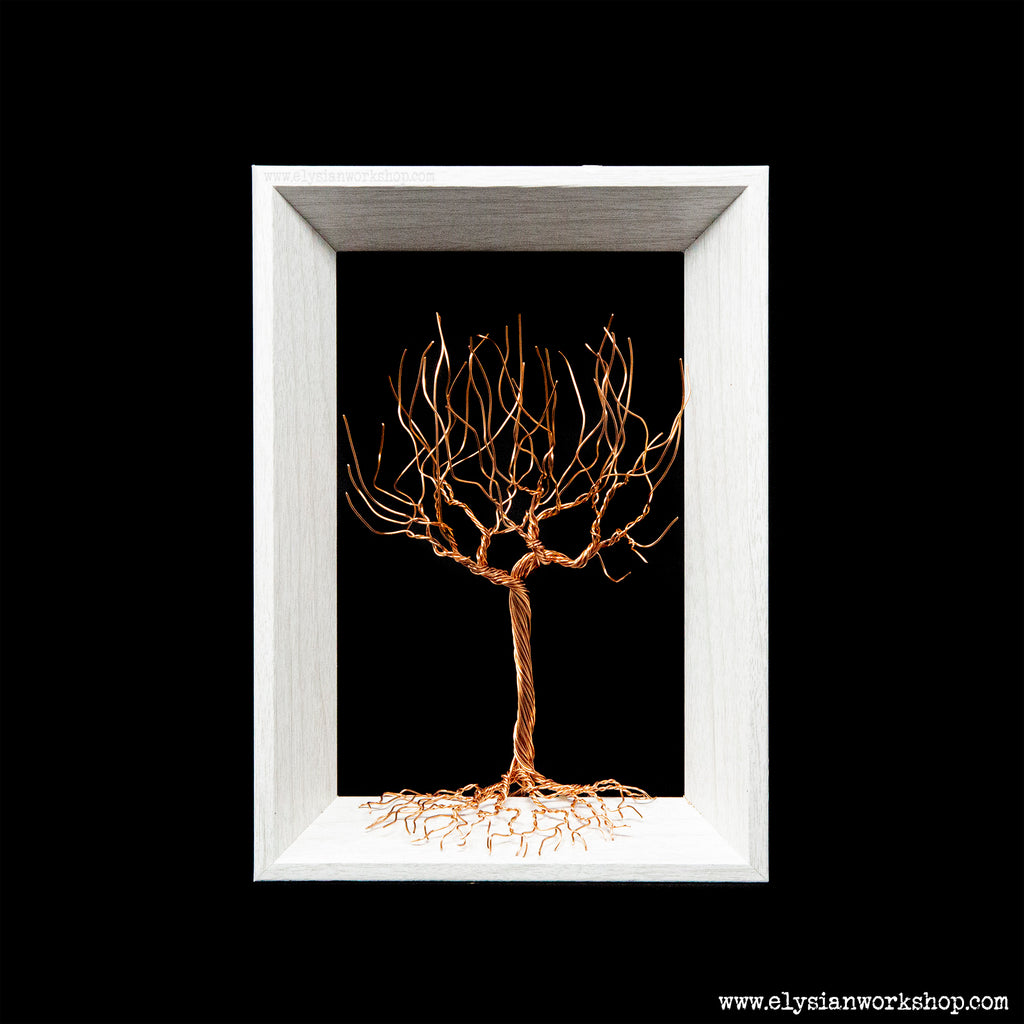 Copper Wire Tree Sculpture set in a Wooden Frame.