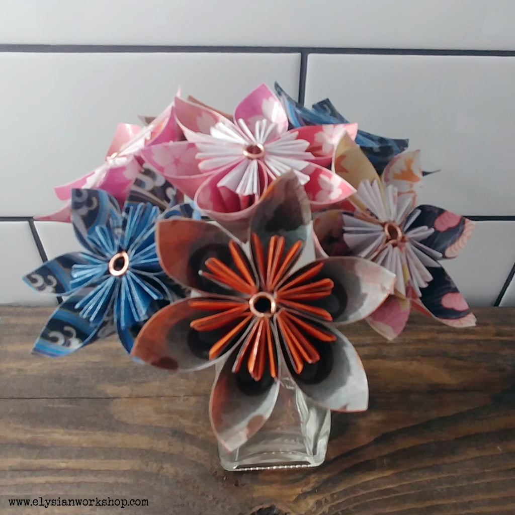 Copper Wire Origami Flower in a Glass Vase