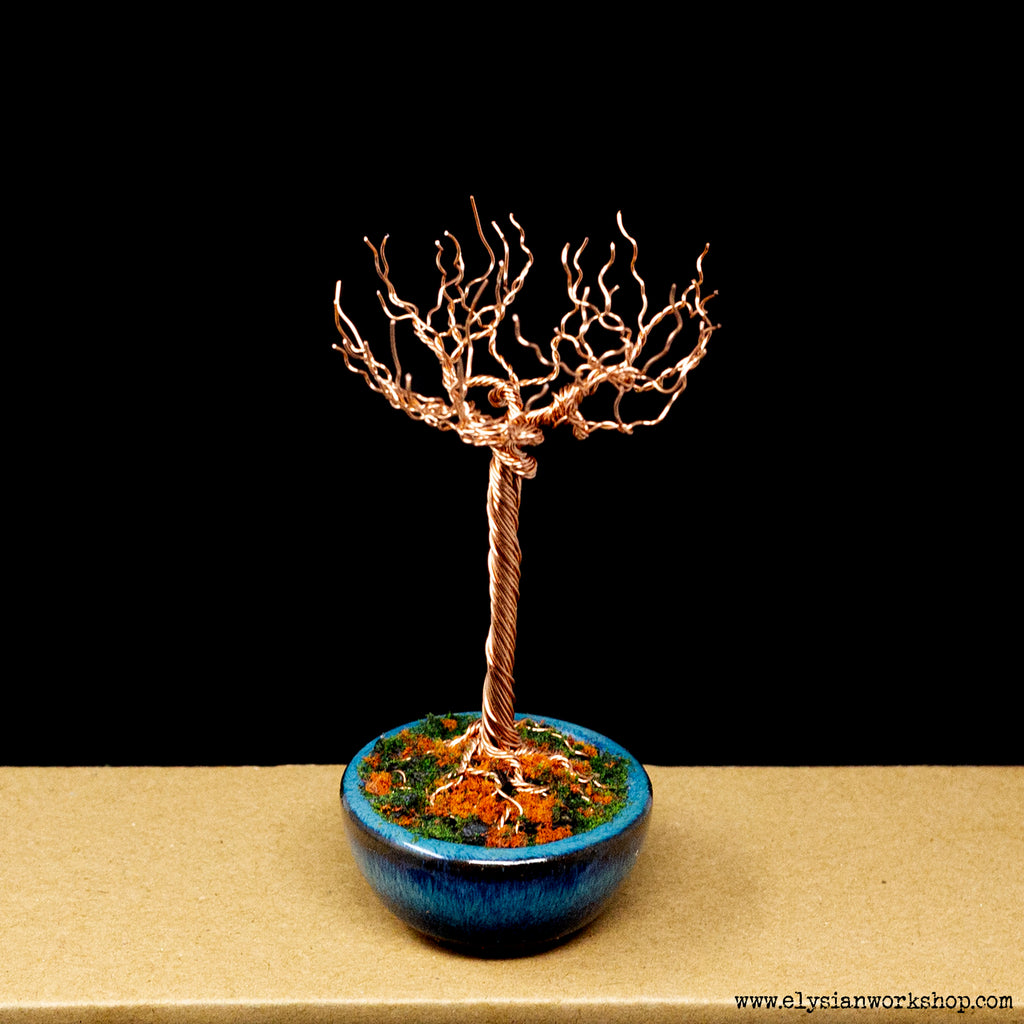 Fall Autumn Copper Wire Bonsai in Ceramic Pot