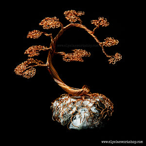 Rainbow Moonstone Moon Crescent Copper Wire Tree Sculpture