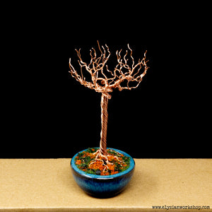 Fall Autumn Copper Wire Bonsai in Ceramic Pot