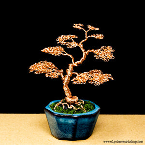 Copper Wire Tree Sculpture in a Ceramic Bonsai Pot