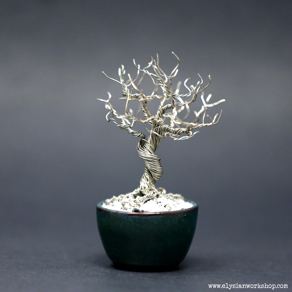 Winter - Tinned Copper Wire Bonsai in Ceramic Bonsai Pot