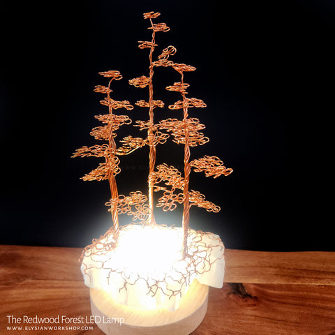 Redwood Forest LED Lamp Copper Selenite Wire Bonsai Tree Mood Light