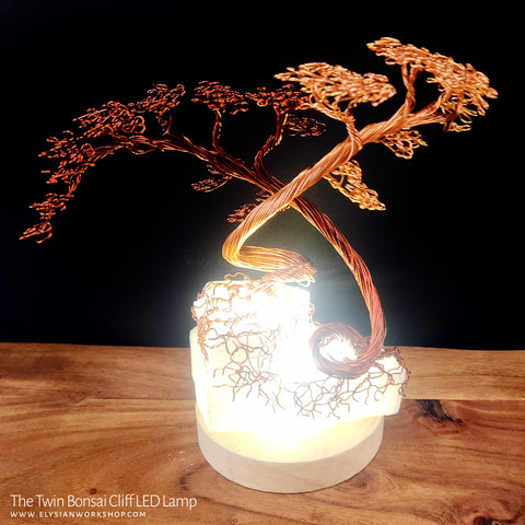 Twin Bonsai Cliff LED Lamp Copper Selenite Wire Bonsai Mood Night Light (Copy)