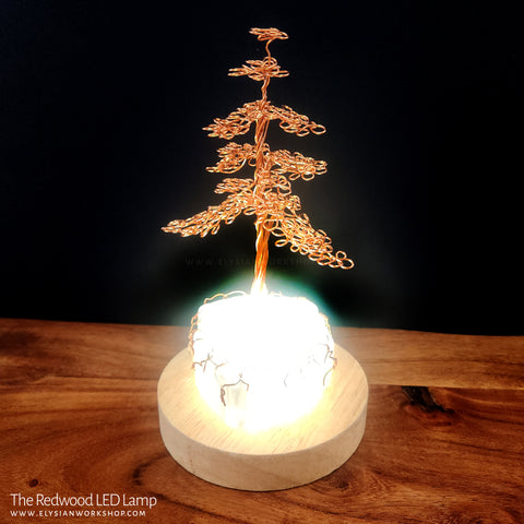 Redwood LED Lamp Copper Selenite Wire Bonsai Tree Mood Light