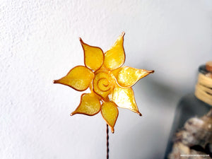 Sunflower on Driftwood Boho Beach Copper Wire Flower Sculpture