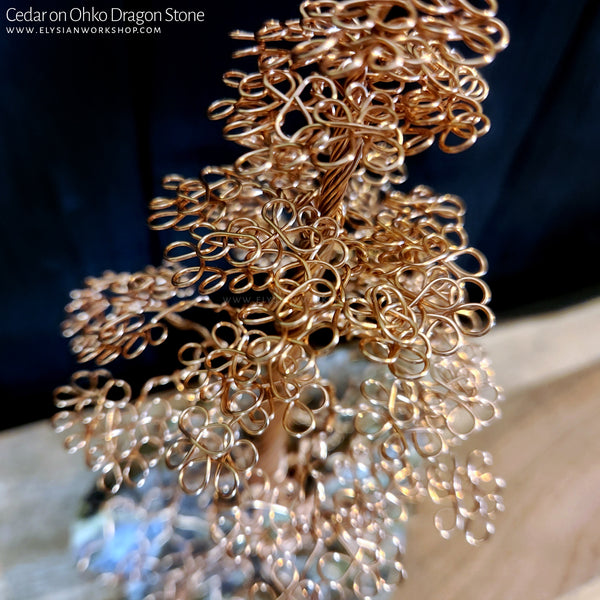 Handmade Copper Wire True North Redwood Cedar Tree Sculpture on Ohko Dragon Stone