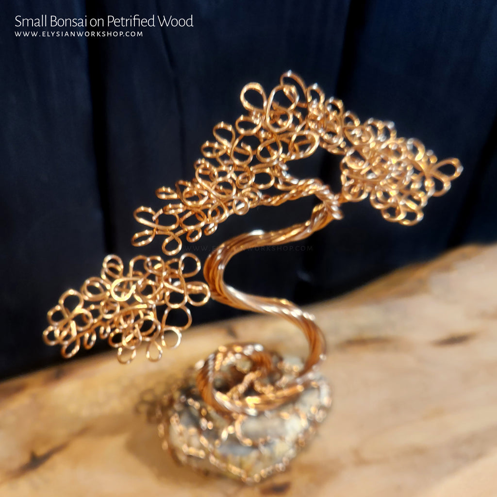 Copper Wire Bonsai Tree Sculpture on Petrified Wood Small – Elysian Workshop