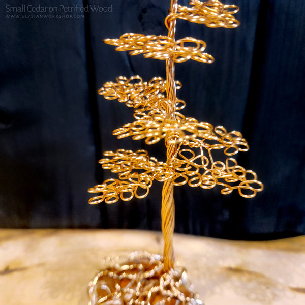 Copper Wire Cedar Tree Sculpture on Petrified Wood