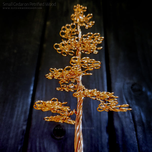 Copper Wire Cedar Tree Sculpture on Petrified Wood