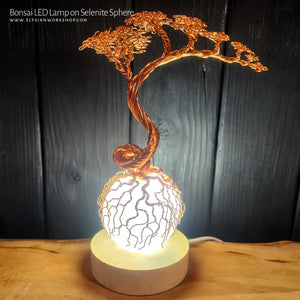 USB LED Lamp Copper Wire Bonsai Tree on Selenite Sphere