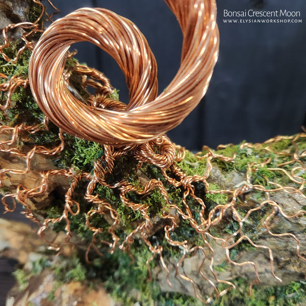 Crescent Moon Copper Wire Bonsai Tree on Ohko Dragon Stone