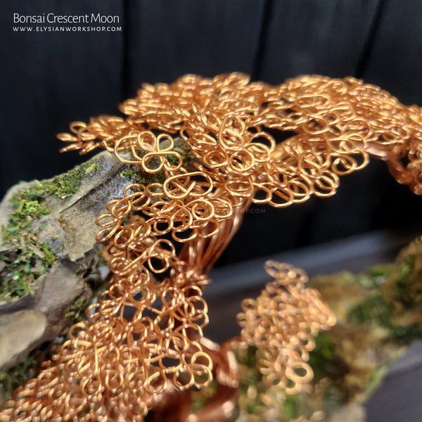 Crescent Moon Copper Wire Bonsai Tree on Ohko Dragon Stone