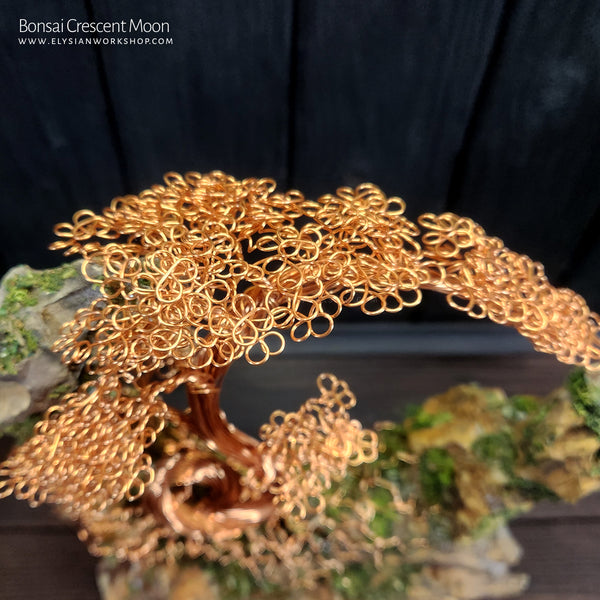 Crescent Moon Copper Wire Bonsai Tree on Ohko Dragon Stone