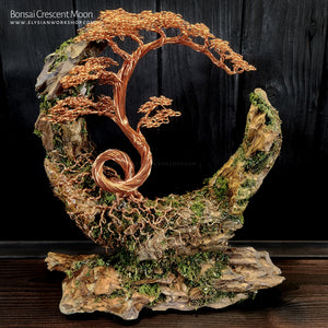 Crescent Moon Copper Wire Bonsai Tree on Ohko Dragon Stone