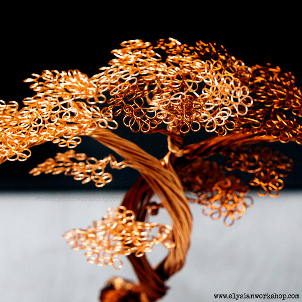 Large Copper Wire Twin Cascade Trees Silver and Copper on a Rainbow Moonstone Crystal