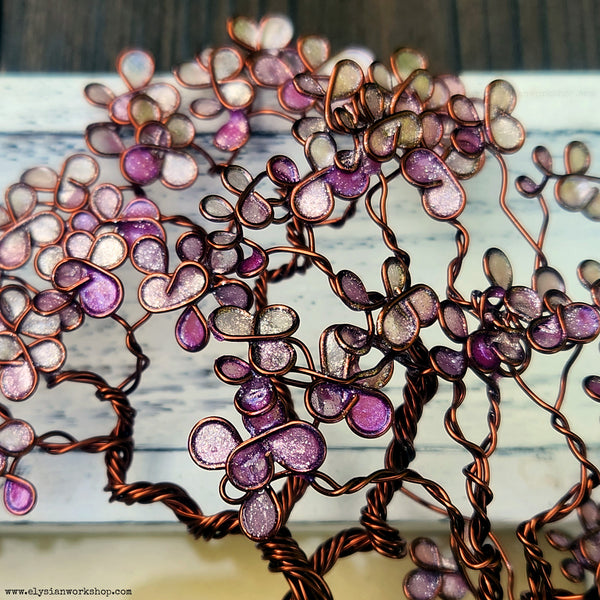 Cherry Blossom Wire Bonsai Tree Sculpture with The Road Not Taken by Robert Frost Hand Typed and Aged Page in Frame