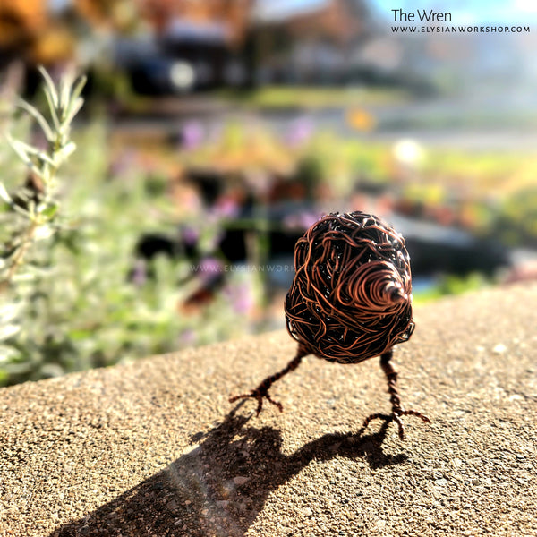 Copper Wren Sculpture Wire Bird Lover Handmade Decor Minimalistic Rustic Art Housewarming Wedding