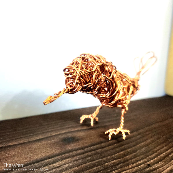 Copper Wren Sculpture Wire Bird Lover Handmade Decor Minimalistic Rustic Art Housewarming Wedding