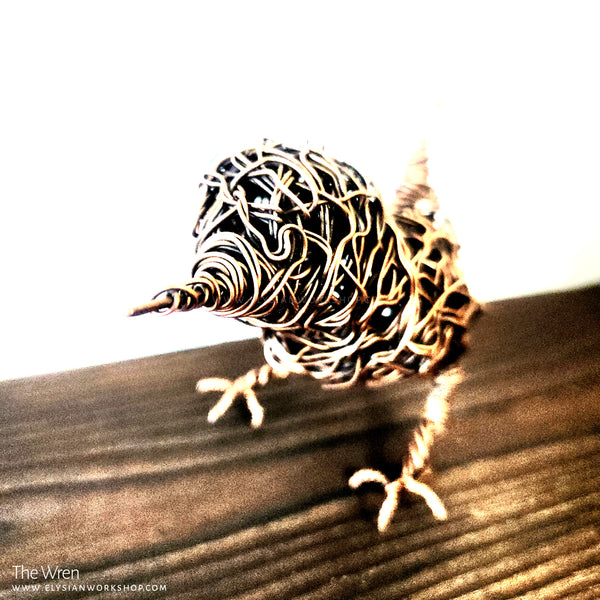 Copper Wren Sculpture Wire Bird Lover Handmade Decor Minimalistic Rustic Art Housewarming Wedding