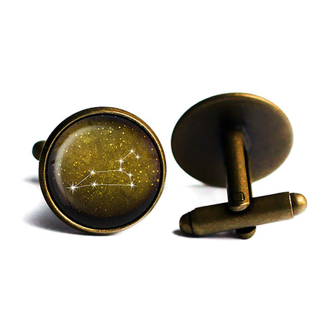 Zodiac Symbol Astrology Leo Star Constellation Antique Bronze Cufflinks