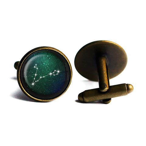 Zodiac Symbol Astrology Pisces Star Constellation Antique Bronze Cufflinks