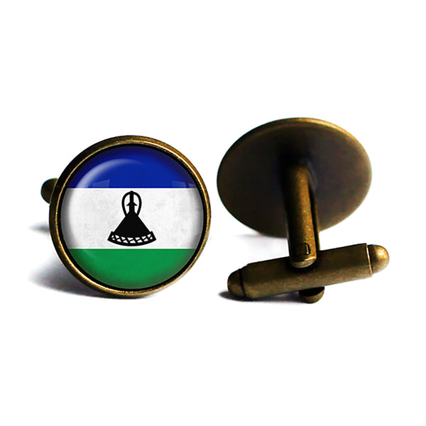 Kingdom of Lesotho Lesothan Flag Antique Bronze Cufflinks