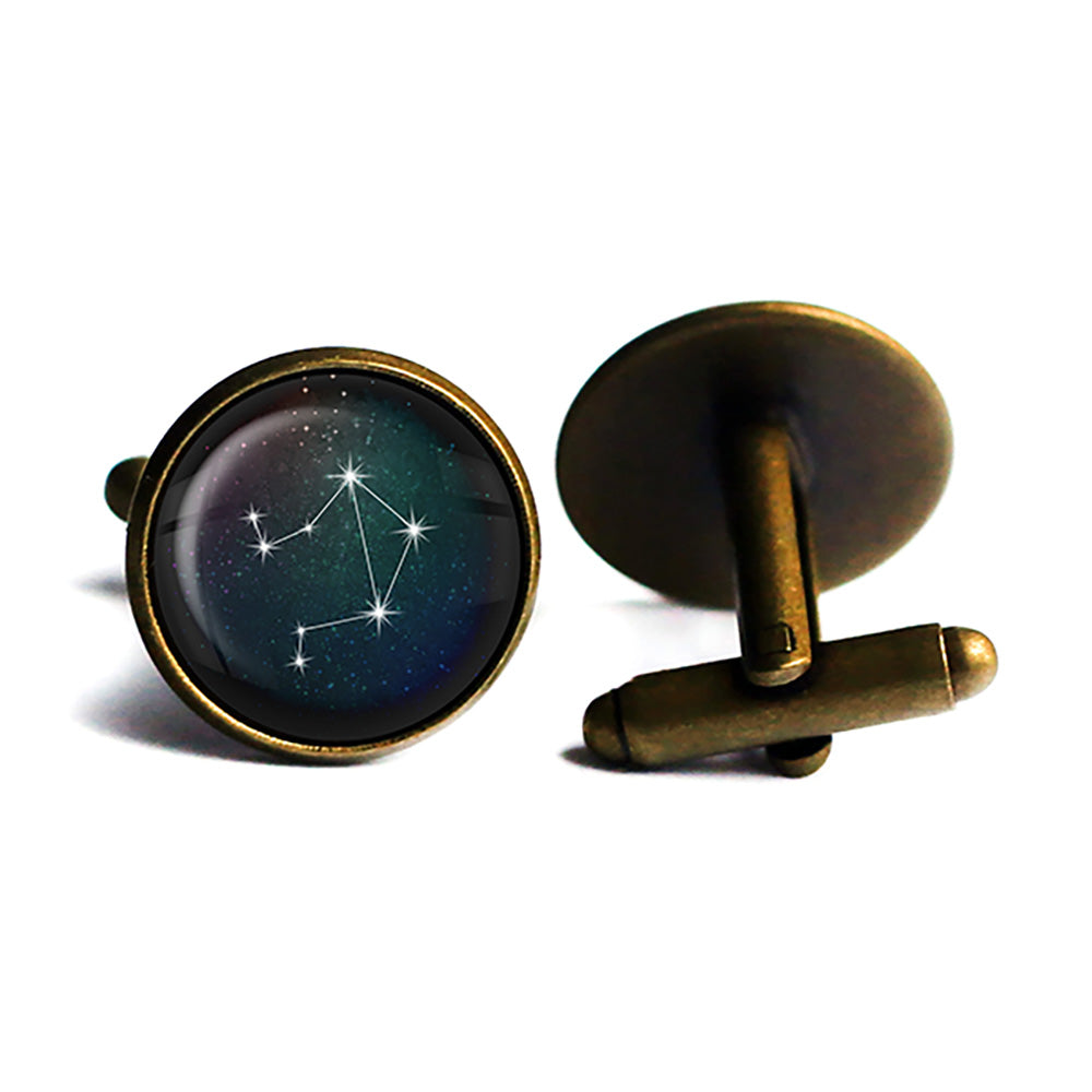 Zodiac Symbol Astrology Libra Star Constellation Antique Bronze Cufflinks