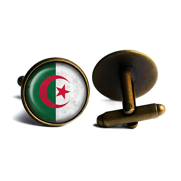 People's Democratic Republic of Algeria Algerian Flag Antique Bronze Cufflinks