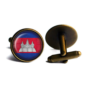 Kingdom of Cambodia Cambodian Flag Antique Bronze Cufflinks