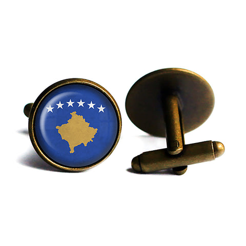 Republic of Kosovo Kosovar Flag Antique Bronze Cufflinks