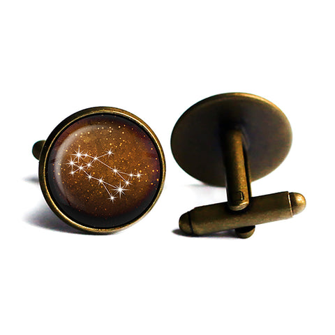 Zodiac Symbol Astrology Gemini Star Constellation Antique Bronze Cufflinks