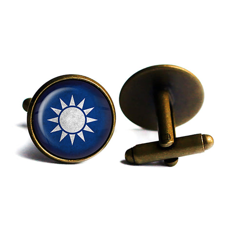 Taiwan Taiwanese Flag Antique Bronze Cufflinks