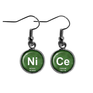 Periodic Table Elements NiCe Nickel Cerium Geek Surgical Steel Earrings