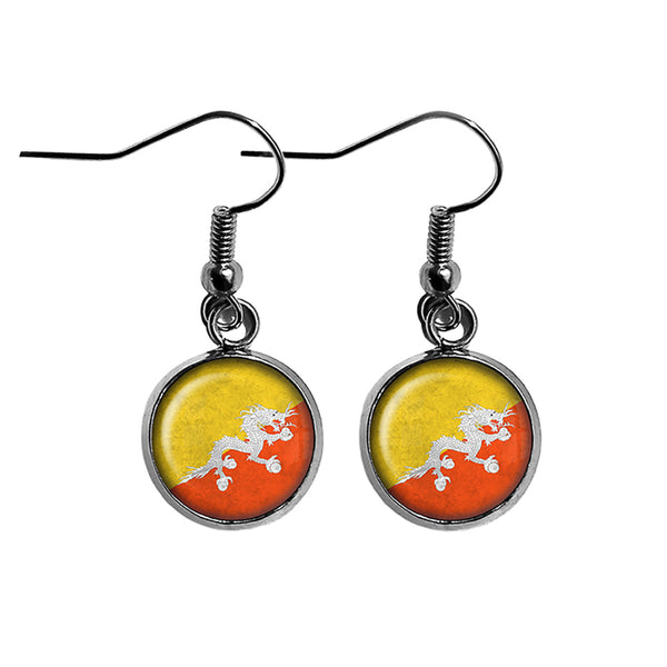 Kingdom of Bhutan Bhutanese Flag Surgical Steel Earrings