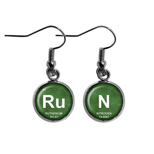 Periodic Table Elements RuN Ruthenium Nitrogen Geek Surgical Steel Earrings