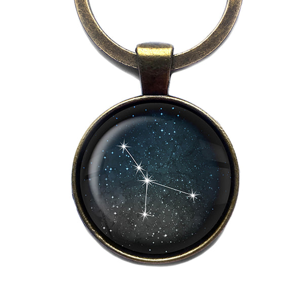 Zodiac Symbol Astrology Cancer Star Constellation Antique Bronze Keychain