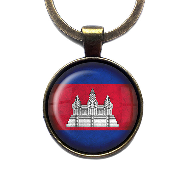 Kingdom of Cambodia Flag Antique Bronze Keychain