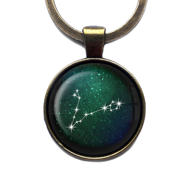 Zodiac Symbol Astrology Pisces Star Constellation Antique Bronze Keychain