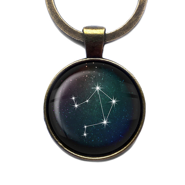 Zodiac Symbol Astrology Libra Star Constellation Antique Bronze Keychain