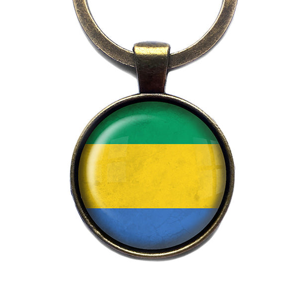 Gabonese Republic Gabon Flag Antique Bronze Keychain