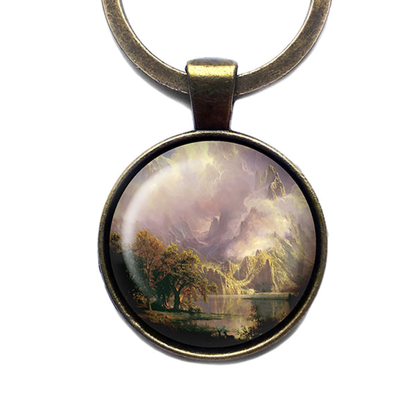 Albert Bierstadt Rocky Mountain Landscape Classic Artwork Bronze Keychain