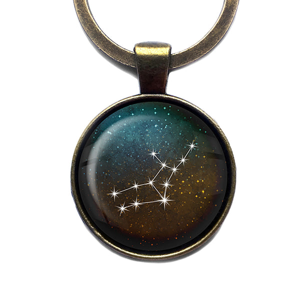 Zodiac Symbol Astrology Virgo Star Constellation Antique Bronze Keychain