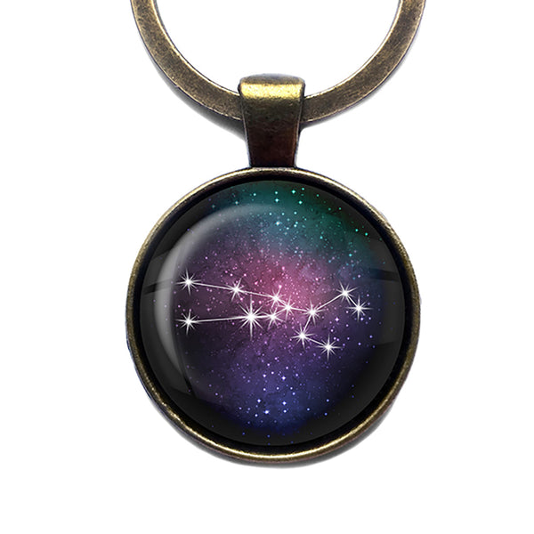 Zodiac Symbol Astrology Taurus Star Constellation Antique Bronze Keychain