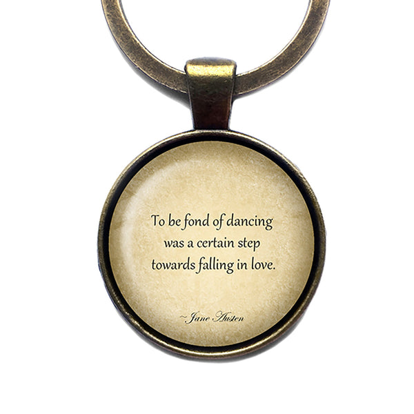 Jane Austen Fond of Dancing Falling in Love from Pride and Prejudice Antique Bronze Keychain