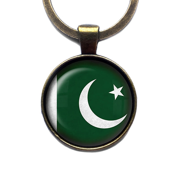 Islamic Republic of Pakistan Flag Antique Bronze Keychain