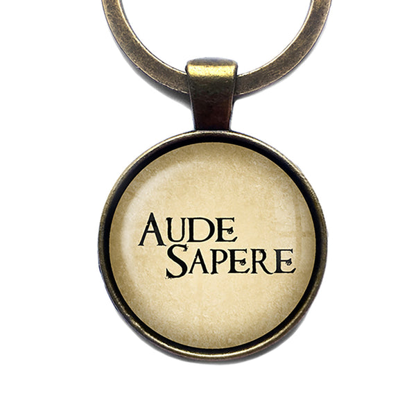 Latin Phrase Quote Saying Aude Sapere Dare to Know Antique Bronze Keychain